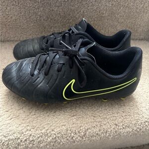 Nike Kids Black Soccer Cleats with Neon Yellow Swoosh